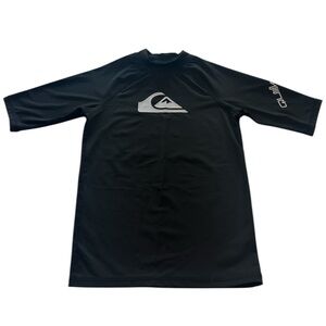 Quicksilver Rashguard Black All Time Short Sleeve Boys Youth Size Small 10